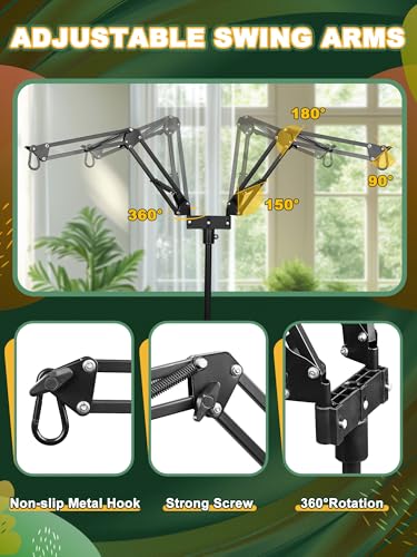 Dual Reptile Light Stand, Dual Swing-Arms, Black, 15.7-74.3 inch | 2 Adjustable 360° Swing Arms, Heat Bulb Stand, For Bearded Dragons, Turtles, Chameleons, Terrarium Compatible - color: Black, size: Dual Swing-Arms