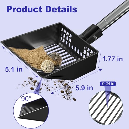 5.1in Width Small Metal Chicken Poop Scooper Litter Cleaning Shovel | Angle Adjustable / Metal made / No Back Bend over / Long Handle Adjust 19.7"-41.3" / Dog Cat Pet Goat Pen Garden Horse Barn