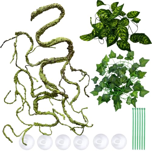 Reptile Vines Plants Decor, Lizard Tank Accessories Artificial Plants Vines and Flexible Leaves for Lizard Geckos Snakes Hermit Crab Frogs
