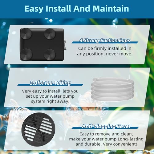 DaToo Mini Submersible Fountain Water Pump With LED Light 160GPH 10W Small Ultra Quiet Water Pump With Tubing For Aquarium Fish Tank Outdoor Pond Water Feature Fountain Statuary - size: 160GPH 10W(12 LED)
