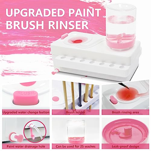 Paint Brush Cleaner Set, Paint Brush Rinser with Drain and Brush Holder, Water Circulation Paintbrush Cleaner Rinser for Acrylic, Watercolor, Water-Based Art Supplies Paint Brush Cleaner Tool, Pink - color: Pink