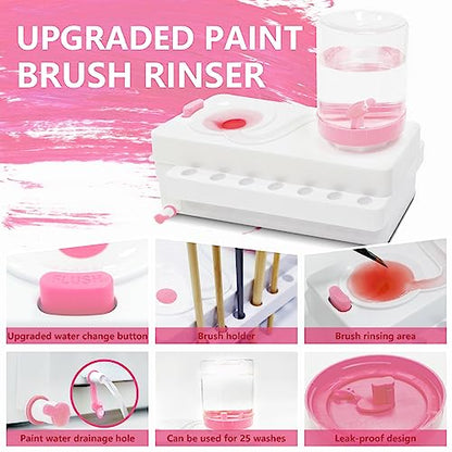 Paint Brush Cleaner Set, Paint Brush Rinser with Drain and Brush Holder, Water Circulation Paintbrush Cleaner Rinser for Acrylic, Watercolor, Water-Based Art Supplies Paint Brush Cleaner Tool, Pink - color: Pink