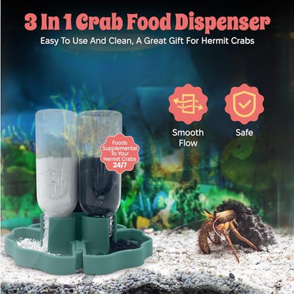 Hermit Crab Gravity Feeder - 3 Well feeders - Green for Greensand, Oyster Shell Flour and Worm castings by Snout and Shell
