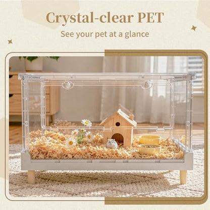 Hamster Cage Panoramic High Playhouse Adventure Habitat | 470 Sq In cozy retreat floor, 6.5 In deep burrowing tray, fits large 11 In wheel - size: 27.6"L x 17.0"W x 15.4"H