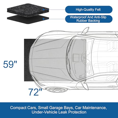 Garage Floor Mats 59" x 72"- Premium Felt + Rubber Backing Oil Absorbent Contain Liquid Waterproof Washable Reusable Non-Slip Pad for Car Maintenance Under Vehicle Spot Protection - size: 4'11" x 6'