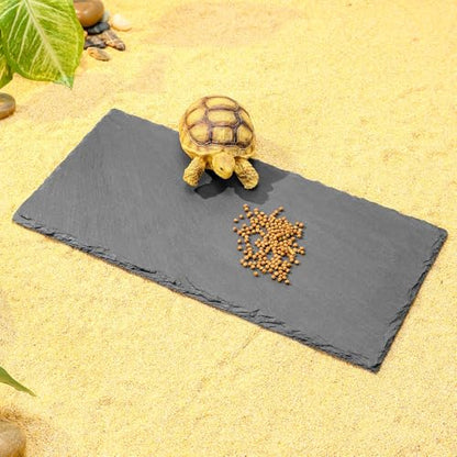 12x6 Natural Slate Basking Platform for Reptiles & Turtles | Non-slip rough slate platform for secure climbing. Holds heat to warm reptiles. feeding tray. Porous slate absorbs water. - size: 12'' x 6''