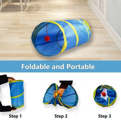 Cat Tunnel Tube Toys，Tunnels for Indoor Cats, 2 Way Collapsible Interactive Toy with Balls for Rabbits, Kittens, Ferrets, Puppy | Interactive Pet Crinkle Pop Up Tunnel with Balls Peek Hole Hideaway for Rabbits, Kittens, Ferrets, Puppy Playing & Exploring
