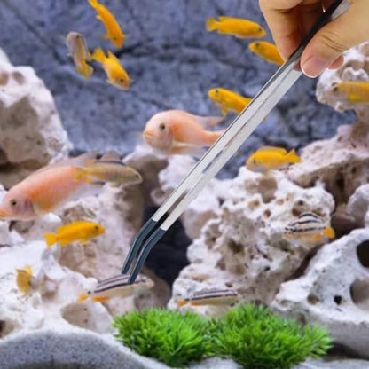 2Pcs Reptile Feeding Tong with Rubber Tip Aquarium Tweezers Stainless Steel Straight Curved Feeding Tong Long Handle Terrarium Feeder Tool for Tank Lizards Bearded Dragon Spider Snake - size: 10Inch