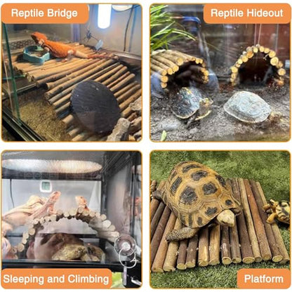 Hamiledyi 2 PCS Extra Large Wooden Reptile Hideout Bearded Dragon Bendy Bridge Climbing Ladder Hiding Hut Reptiles Hide Cave Habitat Decor for Lizards Gecko Spiders Snakes Tortoise(20" x 11.8")