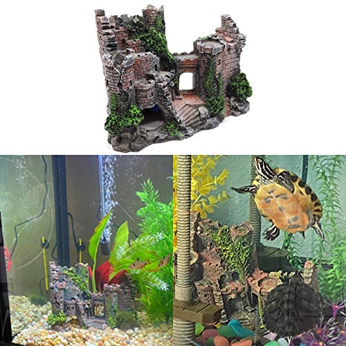 Aquarium Resin Castle Decoration, Castle Hideouts Stone Cave Hide House Fish Tank Aquarium Accessories for Betta Shrimp Turtle