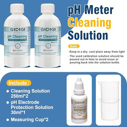 pH Cleaning Solution 250 ml x 2 and pH Electrodes Storage Solution | pH Meter Electrode Conductivity Probe Cleaner - color: White