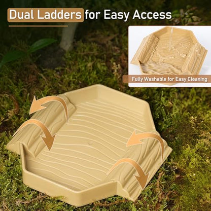 Small Tortoise Habitat Turtle Bathing Pool Food and Water Bowl Reptile Tank Decoration for Small TurtleTortoise