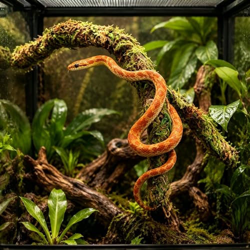 Reptile Tank Accessories and Terrarium Habitat Decor, Artificial Mossy Vines Bridge for Small Reptiles, Climbing Toys for Gecko, Lizard, Snake, Chameleon, Frog, Spider