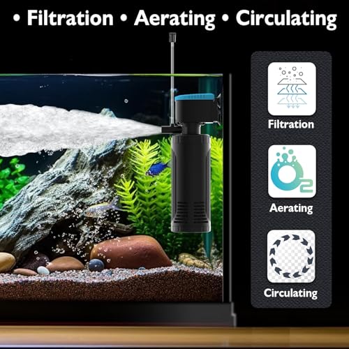AquaMiracle Submersible Aquarium Filter 3-Stage in-Tank Filter with Dual Water Outlet & Aeration, Water Flow Adjustable 300GPH Internal Fish Tank Filter for 60-150 Gallon Aquariums