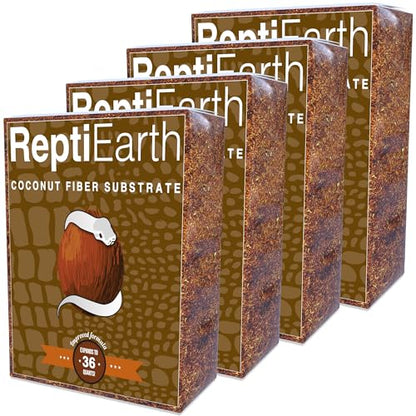 ReptiEarth Reptile Bedding, Fluffy Coconut Fiber Substrate 36 Quart Organic Coco Ready to Use for Bioactive Snake Terrarium, Lizard Tanks with Plants, for Frog, Tarantula or Hermit Crab Habitat (4 Pk) - size: 36 Quart (4 Pack)