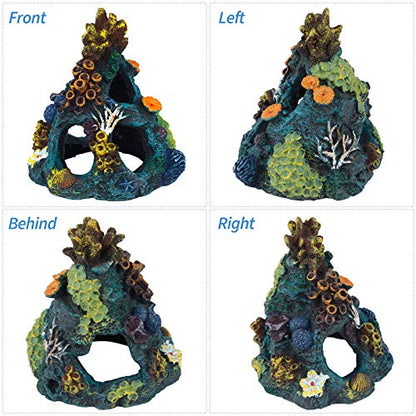 Uniclife Aquarium Decorations Resin Coral Rock Mountain Cave Fish Tank Decor Ornaments Fish House for Betta Rest Hide Play Breed - style: Green Coral Tower