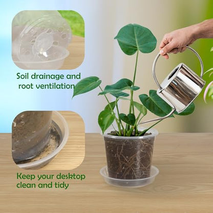 20 Pack 7 Inch Nursery Pots with Drainage and 20 Pack Plant Saucers, Plant Pots for Plants Transparent Flower Potting Containers for Plants Clear Seeding Starter Pot (Clear, 7 Inch) - size: 7 Inch