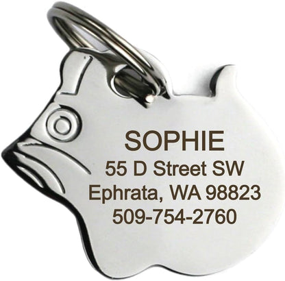 GoTags Stainless Steel Cat ID Tags, Available in Mouse and Cat Shapes, Includes up to 4 Lines of Custom Engraved Personalized Text, (Mouse) - style: Mouse