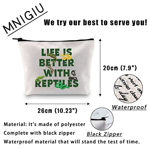 MNIGIU Reptile Lover Gift Life Is Better With Reptiles Cosmetic Bag Reptile Themed Gift Reptile Pet Carrier Bag