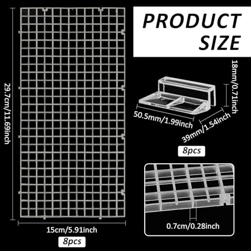 BENECREAT 8 Pcs Clear Aquarium Lid Hood, 5.9x11.7x0.3 Inch Rectangular Fish Tank Top Cover, Plastic Grid Isolation Board with 8 Pcs Aquarium Plastic Cover Board Clips