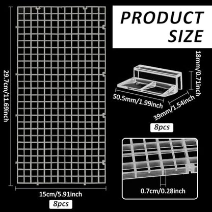 BENECREAT 8 Pcs Clear Aquarium Lid Hood, 5.9x11.7x0.3 Inch Rectangular Fish Tank Top Cover, Plastic Grid Isolation Board with 8 Pcs Aquarium Plastic Cover Board Clips