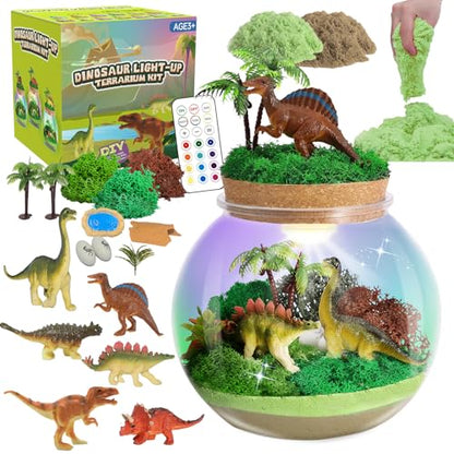 Dinosaur Light-Up Terrarium Kit for Kids- Birthday Gifts for Boys Ages 4 5 6 7 8-12 Year Old- Dinosaur Toys for Boys with Multicolor LED Light & Remote - style: Dinosaur