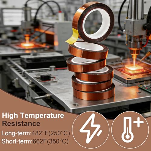6 Rolls 10mm x 33m(0.4in x 108FT) Heat Tape for Sublimation Transfer, High Temperature Heat Resistant Tape Heat Transfer Tape for Heat Sublimation Press Vinyl,No Residue, Soldering,Circuit Board