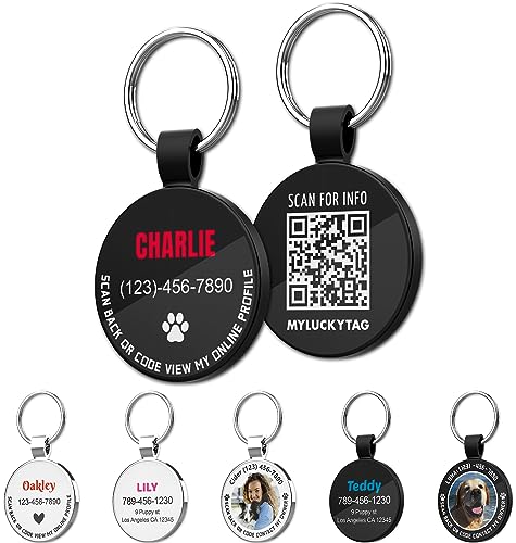MYLUCKYTAG Personalized QR Code Pet ID | Dog & Cat Collar Tag | Online Profile with Instant Scanned Location Alert Email - color: Custom Text Pro,black