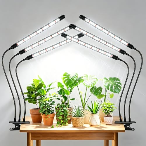 SDOVUERC Tri-Heads Grow Lights for Indoor Plants, Full Spectrum Plant Lights for Indoor Growing with Adjustable 360° Gooseneck, 6/12/18H Timer & Dimming for Seedlings(Pack 2) - size: 3 Heads(Pack 2)