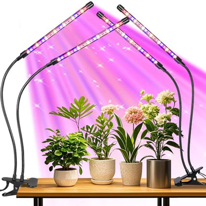 2 Head 2 Pack LED Plant Grow Light with Flexible Gooseneck, Suitable for Indoor Plants, Full Spectrum Clip on Plant Growing Light with Red, Blue, Yellow Beads, 10 Brightness Levels, 3/9/12H Auto Timer - size: Red+Blue+Yellow-2Head 2Pack