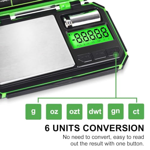 Fuzion Digital Gram Scale, TU-X 200g/0.01g Pocket Herb Scale with 6 Units for Personal Hobbies, Small Scale .01 Gram Accuracy Measuring Jewelry, Food, Powder - color: Green
