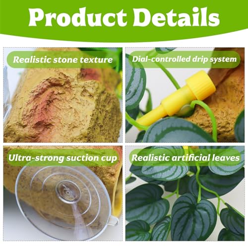 Reptile Water Dish with Adjustable Drip, Wall-Mounted Slow Dripper for Terrarium, Leak-Proof Water Bowl for Bearded Dragon, Gecko, Lizard, Snake, and Small Reptiles Habitat