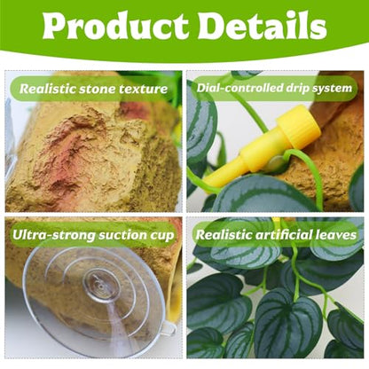 Reptile Water Dish with Adjustable Drip, Wall-Mounted Slow Dripper for Terrarium, Leak-Proof Water Bowl for Bearded Dragon, Gecko, Lizard, Snake, and Small Reptiles Habitat