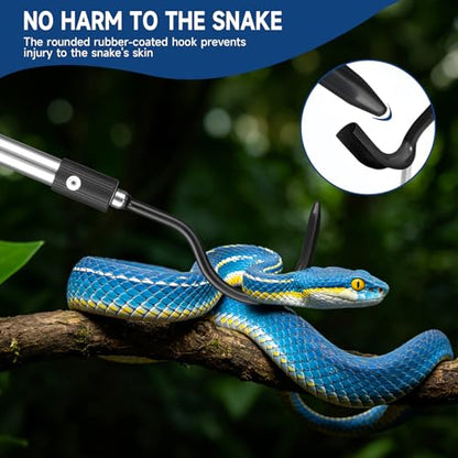 Snake Hook, 50" Reptile Snake Hook Heavy Duty Long for Ball Python Rattlesnakes Rattle Copperhead Removal with Sponge Grip and Stainless Steel Rubber Tip Hook(50inch) - size: 50inch