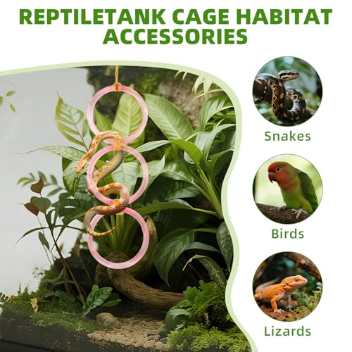 2 PCS Reptile Climbing Loops, Snake Climbing Rings, Snakes Tank Accessories for Ball Python & Climb Pet-Terrarium Enrichment Toys for Snakes, Iguana, Chameleon, Parrot, Lizard (Pink)