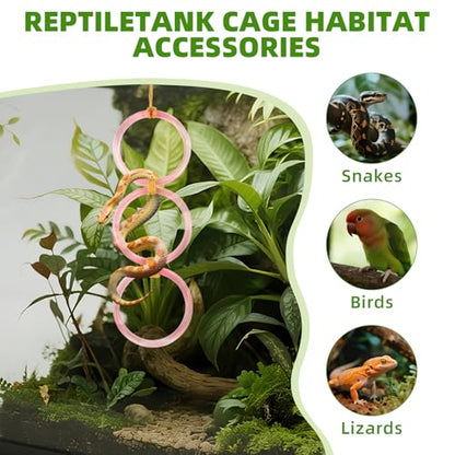 2 PCS Reptile Climbing Loops, Snake Climbing Rings, Snakes Tank Accessories for Ball Python & Climb Pet-Terrarium Enrichment Toys for Snakes, Iguana, Chameleon, Parrot, Lizard (Pink)