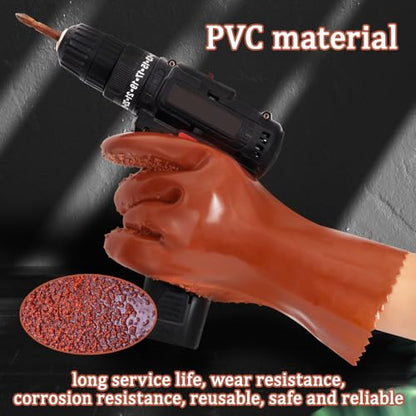 3 Pairs Sewer Gloves PVC Coated Non-Slip Oil & Chemical Resistant | 3 PAIRS INCLUDED: PVC coated sewer gloves for drain cleaning, plumbing maintenance, and everyday heavy-duty work - color: 3 Pairs Brown