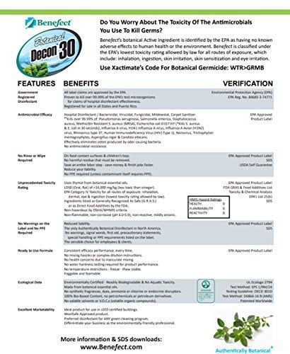 Benefect Botanical Decon 30 Disinfectant Cleaner - All Natural Formula for Effective Cleaning Power - Ideal for Restoration Jobs & Water Damage - 4 Gallons (4 Pack of 1-Gallons) - size: 128 Fl Oz (Pack of 4)