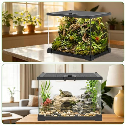 Mini Glass Reptile Enclosure Terrarium 8"x8"x6" | Top-Opening Mesh Lid with Feeding Hole, Fully Assembled Tank for Tarantulas, Isopods,Froglets & Tiny Reptiles - size: 8" x 8" x 6"