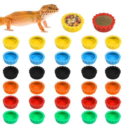 30 Pcs Crested Gecko Food and Water Feeding Cups, Colorful Water Bowl, Reptile Food Dish for Tortoise, Small Pet and Crab (Multicolor) - color: Multicolor