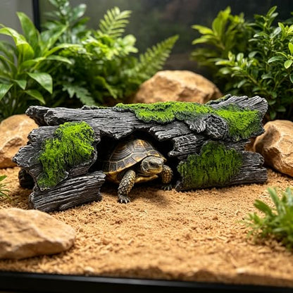 Resin Reptile Cave Statue - Extra Large Hollow Log for Bearded Dragon, Leopard Gecko, Crested Gecko Tank Accessories | Driftwood for Aquarium & Bearded Dragon Accessories (Green) - style: Green