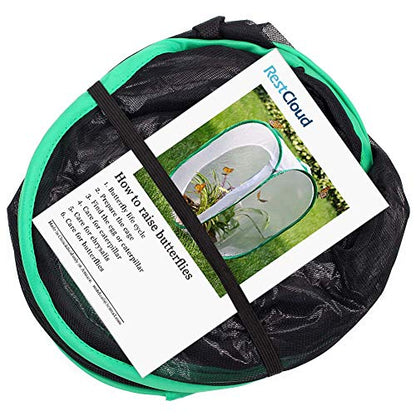 RESTCLOUD Insect and Butterfly Habitat Cage Pop-up 23.6 Inches Tall | Butterfly Terrarium, Enclosure, Tight Mesh - color: Black With Green, size: 15.7 x 15.7 x 23.6 inches