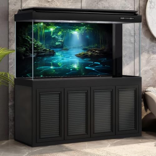 Fantasy Underwater Cave Aquarium Background Light Beam Crystal Clear Water Fish Tank Background Tropical Green Plants Undersea Cave Terrarium Backgrounds Misty Jungle Reptile Tank Backgrounds 24x16in - color: Black_Green, size: 24(W)x16(H)in