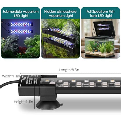 hygger Dual-Channel Controller Submersible Aquarium LED Light, 24/7 Mode Full Spectrum Hidden Fish Tank Light with 3 Rows Beads 7 Colors Auto On Off, Adjustable Timer Brightness (2)