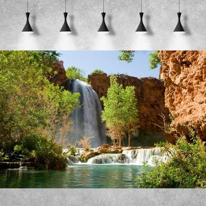 Waterfall Aquarium Background Natural Jungle Forest Landscape Terrarium Background Tranquil Lake Stream Jungle Style Fish Tank Background Mountain Falls Aquarium Backdrop Poster Vinyl 24x12in - color: Pale Green, size: 24(W)x12(H)in