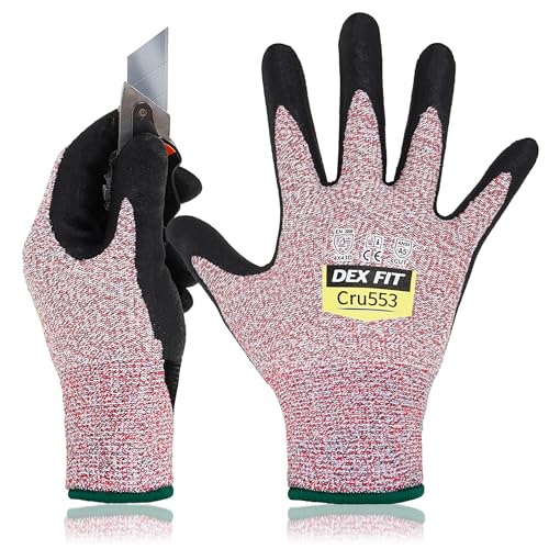 DEX FIT Level 5 Cut Resistant Gloves Cru553, 3D-Comfort Fit, Firm Grip, Thin & Lightweight, Touch-Screen Compatible, Durable, Breathable & Cool, Machine Washable; Red M (8) 1 Pair - color: Red, size: Medium