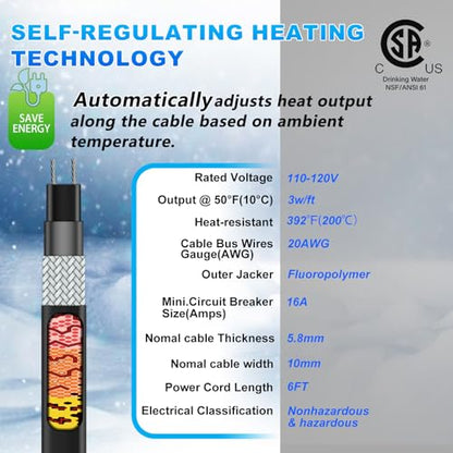 HEATIT Self-Regulating Potable Water Heat Cable for In Pipe Freeze 140ft | Designed to help prevent frozen drinking water supply lines. Self-regulating heating reduces unnecessary energy consumption. - color: 140 Feet
