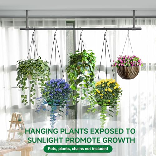 2 pcs Hanging Planters Rod – Plant Hanger Indoor for Window Ceiling, Hanging Plant Shelf for Wall Planter House Plants, Plant Shelves Metal Holder Bar 47.5In (Pots, Plants, Chains not Included) - size: 47.5In Length-2Pcs