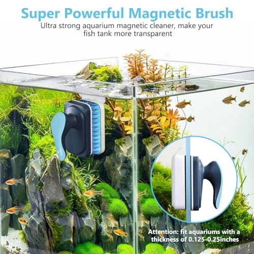 fishkeeper Aquarium Magnetic Glass Cleaner, Fish Tank Algae Cleaning Tool | Magnet with Algae Scraper for Glass Aquariums Tank, Floating Scrubber Brush, 2 Detachable Scrapers, Small - size: S for Glass Thickness：1/8"-1/4"