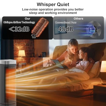 Portable Space Heater, 1500W Electric Heaters with Remote Control, PTC Fast Heating Ceramic Heater with Overheat and Tip-Over Protection, Ideal for Home, Bedroom, and Office Use - size: 16.4''/70°Oscillation